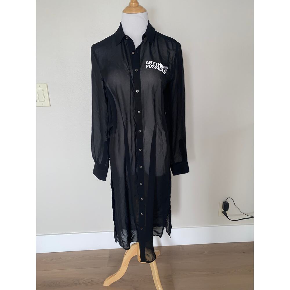 IZZUE Tunic Beach Cover-Up Anything is Possible Sheer L/S Size XS